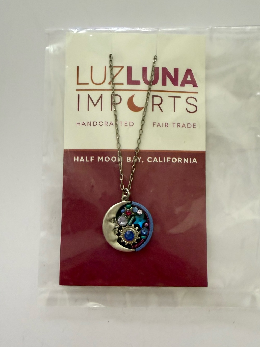 NEW! Firefly Multi Color Swarovski Crystals Half Moon Necklace LuzLuna Imports